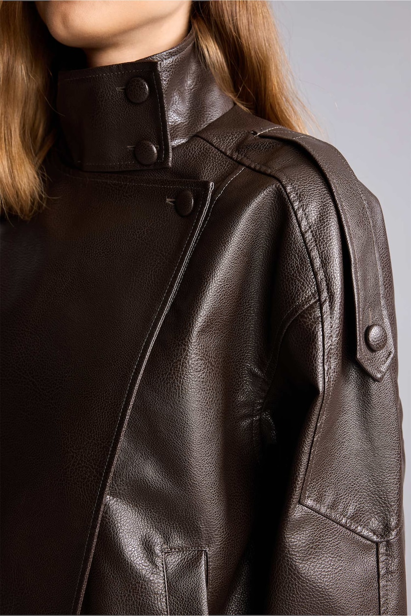FEMME Marron Coupe Dad Veste en PU Veste en cuir