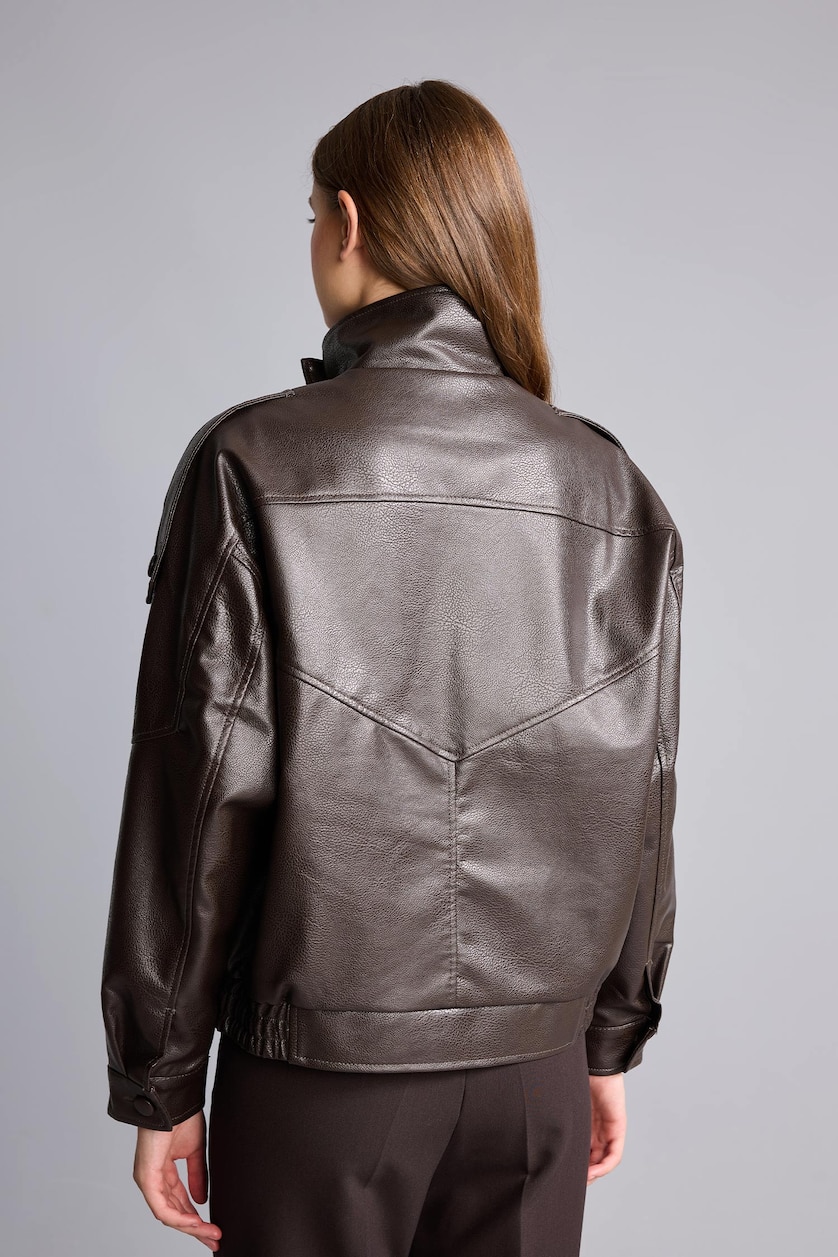 FEMME Marron Coupe Dad Veste en PU Veste en cuir