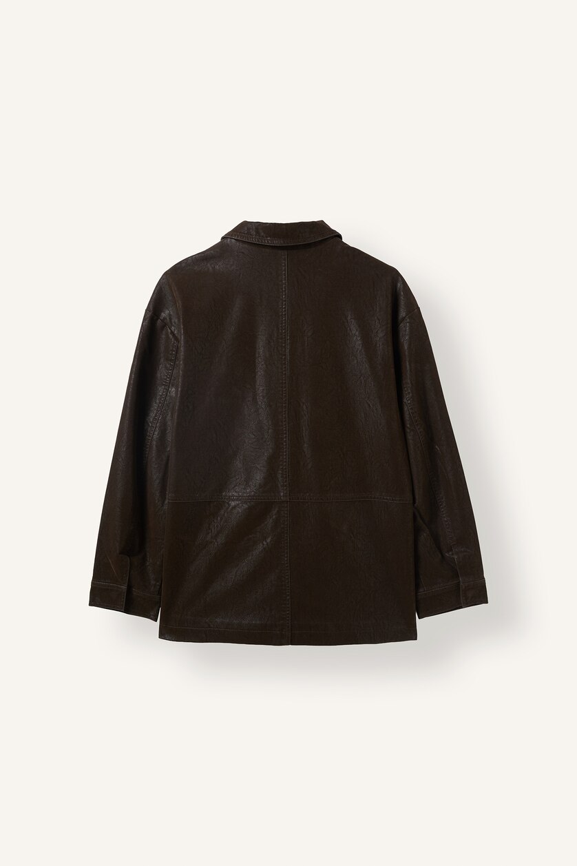 Women Brown Regular Fit Polo Collar Faux Leather Jacket