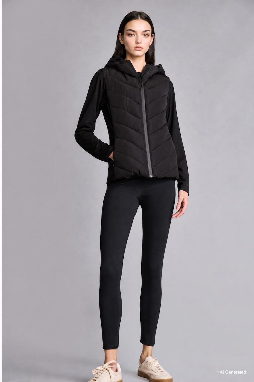 Women Black Waterproof Hooded Quilted Puffer Vest