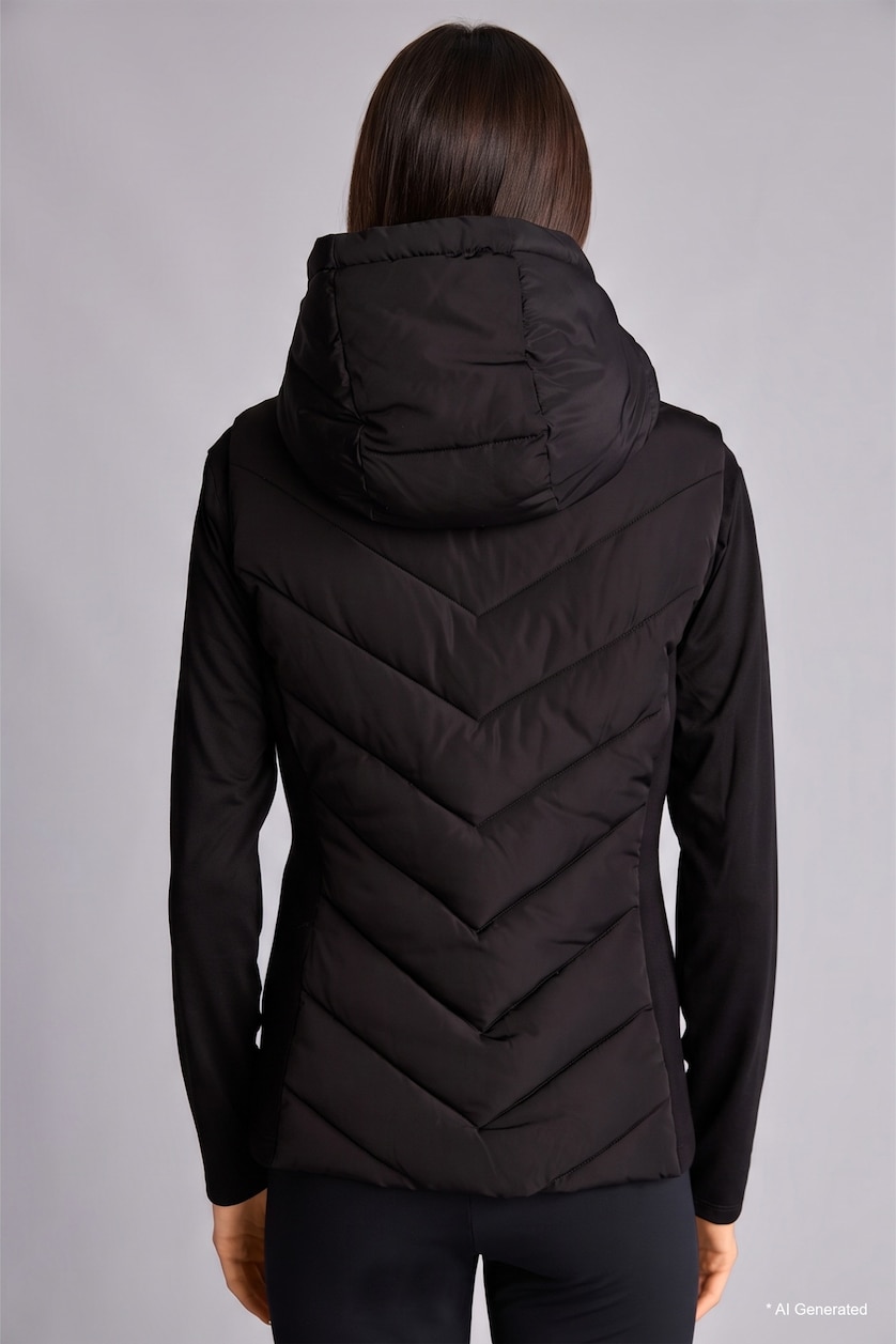 Women Black Waterproof Hooded Quilted Puffer Vest
