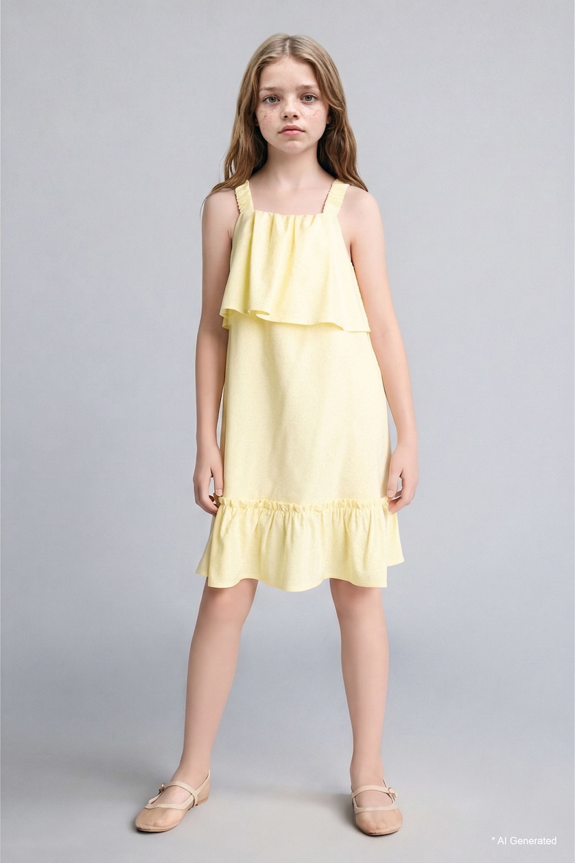 Girls & Teens Yellow Sleeveless Woven Dress