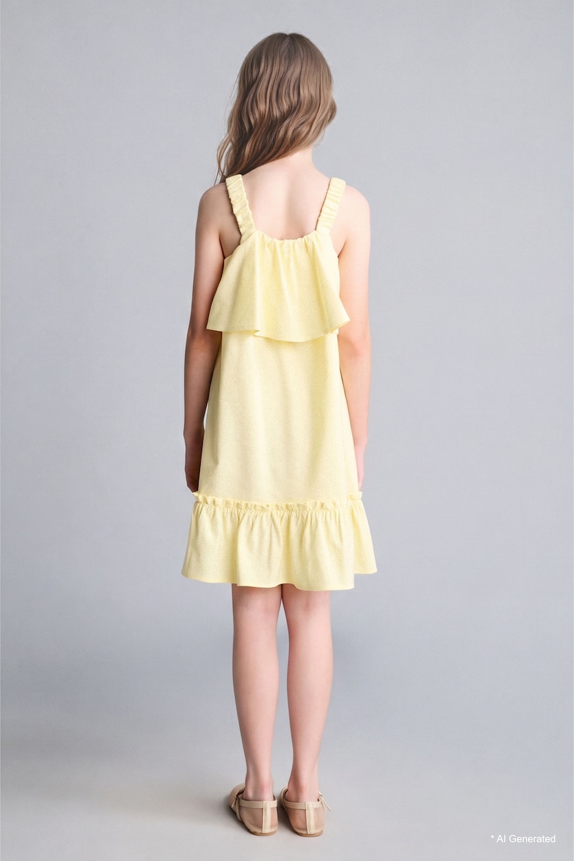 Girls & Teens Yellow Sleeveless Woven Dress
