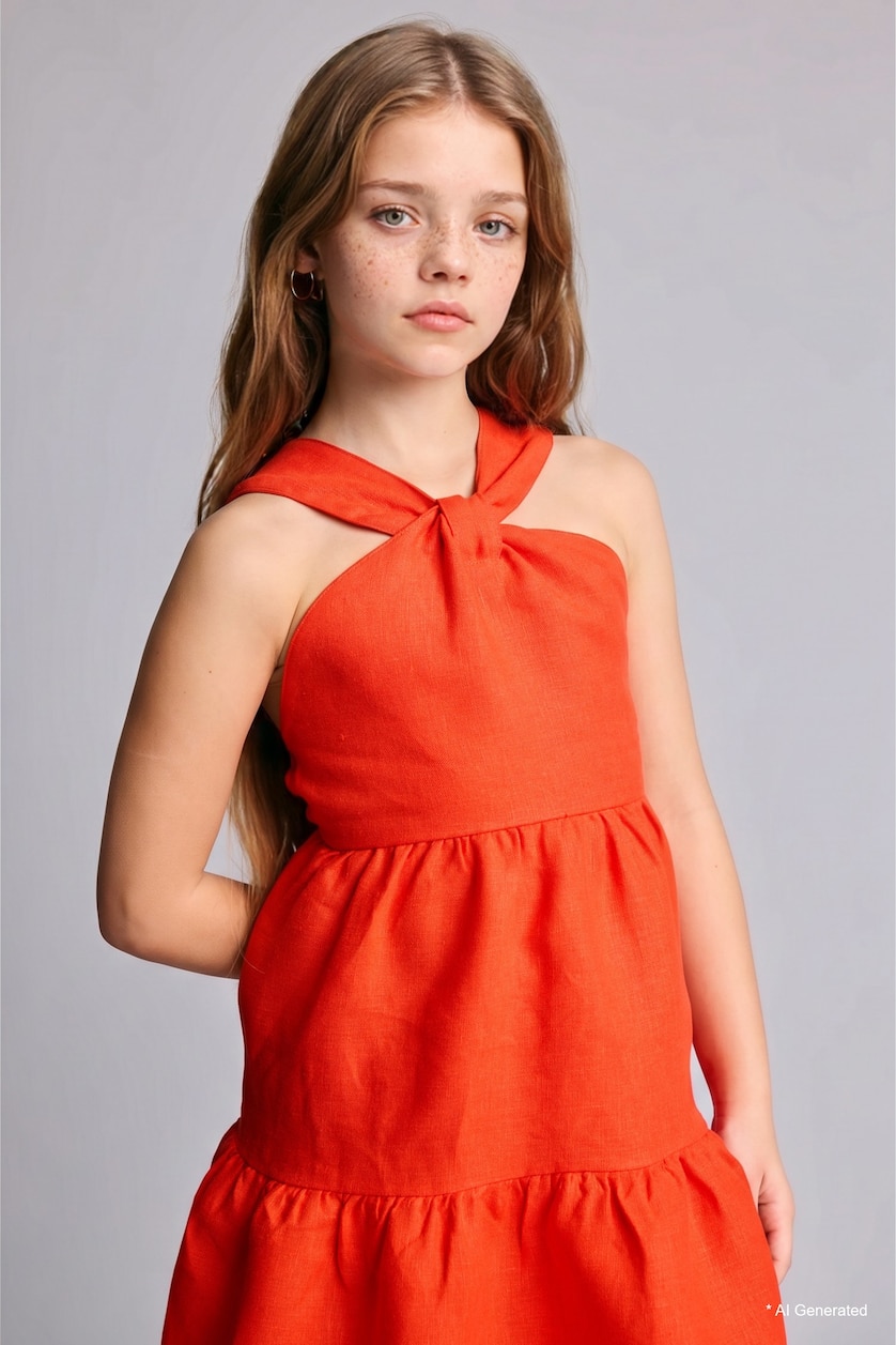 Young Girls - Teen Girls Red Girl Sleeveless Red Woven Dress