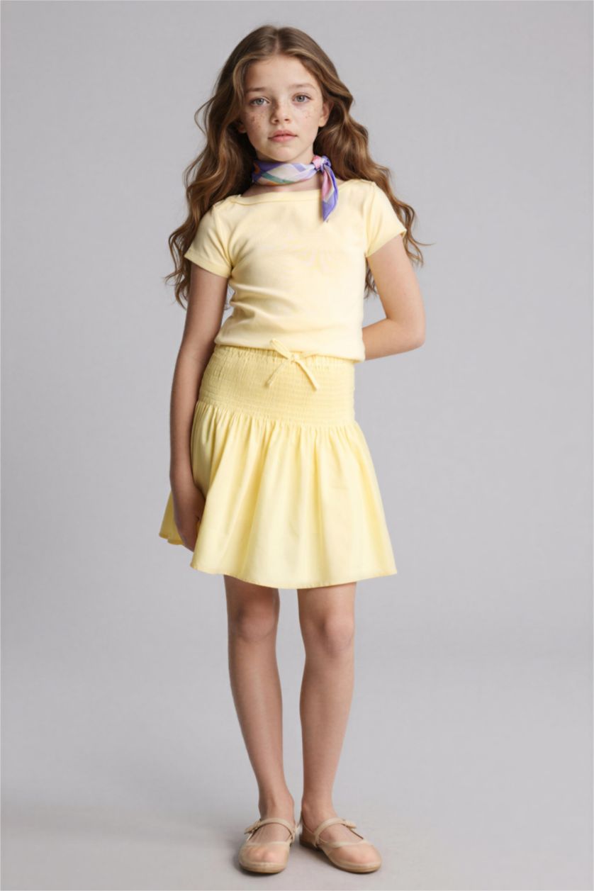 Girls & Teens Yellow تنورة بناتي ذو مظهر كتان