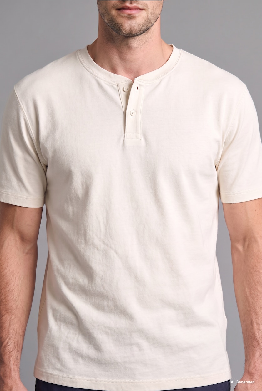 Man Ecru Slim Fit Waffle Textured Basic T-Shirt