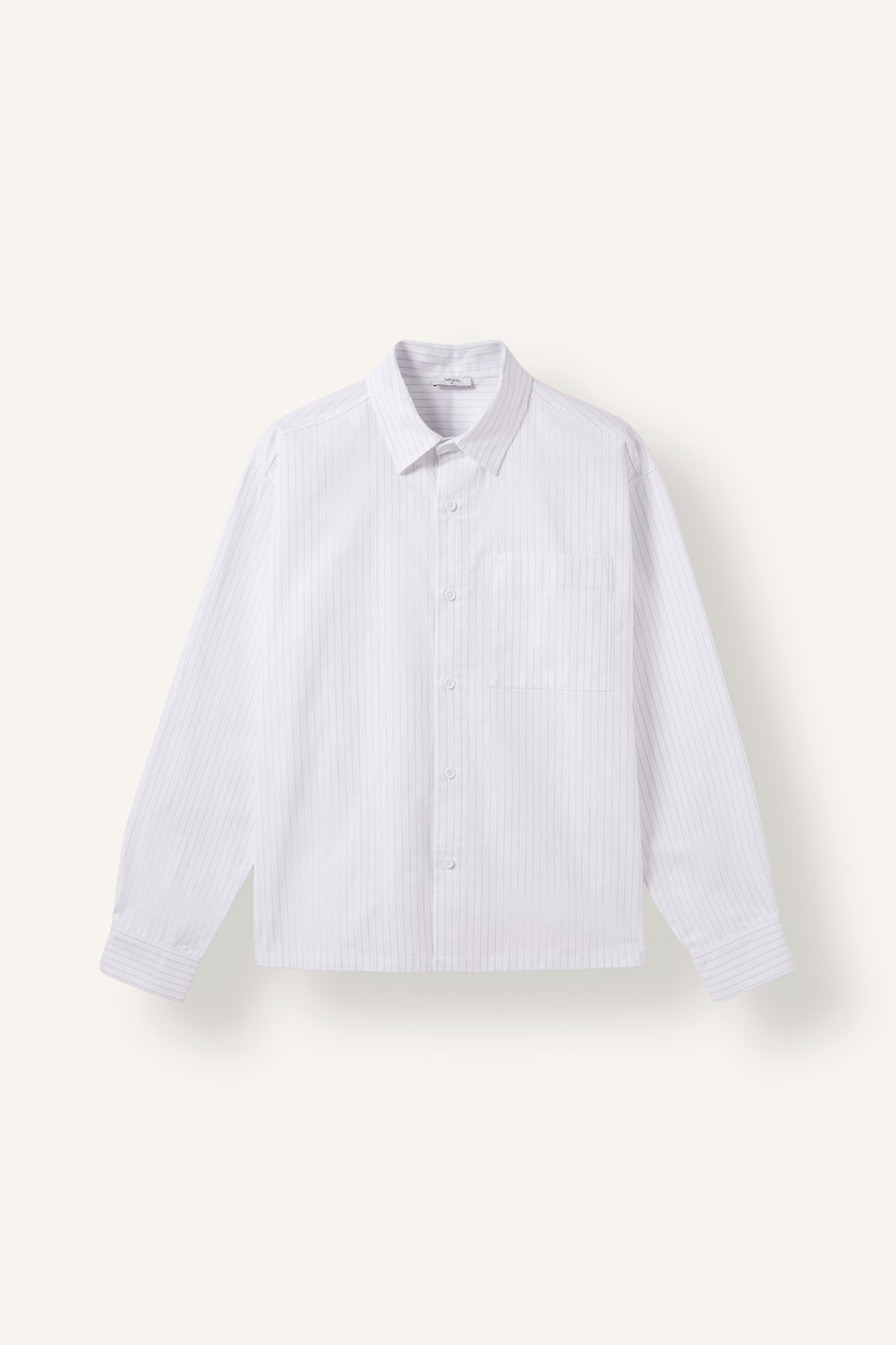 HOMME Blanc Chemise boxy en toile rayée à col chemise et manches longues