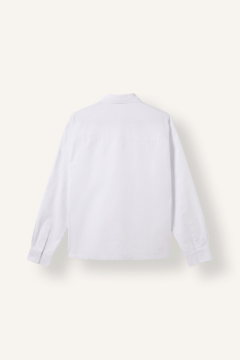 HOMME Blanc Chemise boxy en toile rayée à col chemise et manches longues
