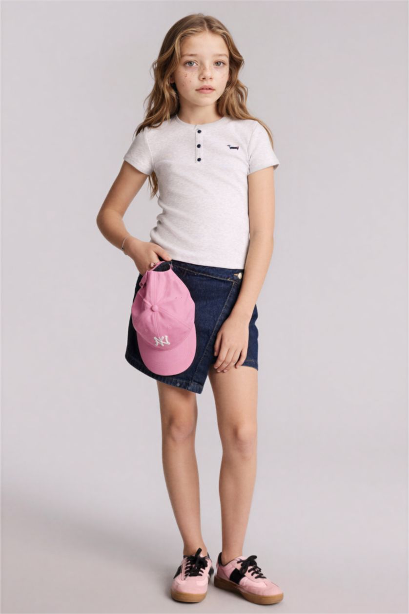 Kız Çocuk - Genç Kız Koyu Mavi Jean Şort Etek Kız Çocuk