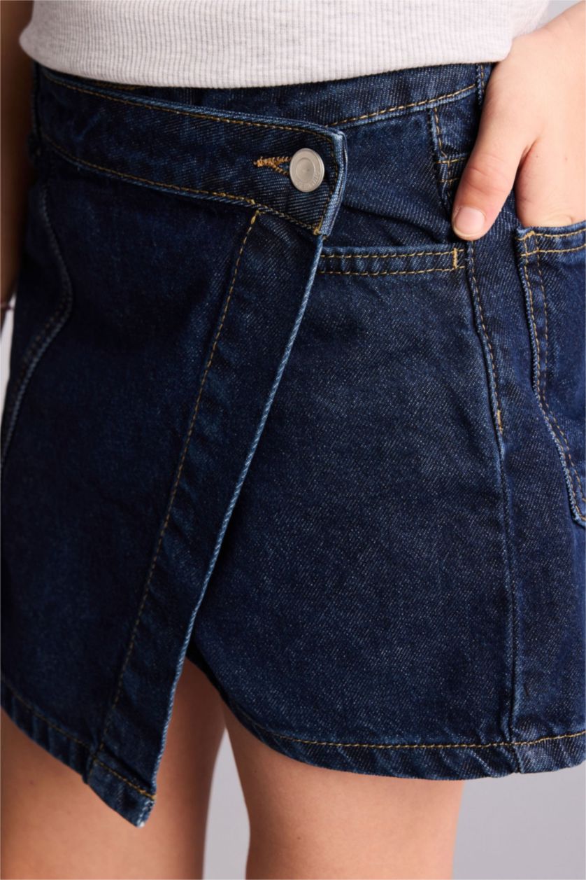 Kız Çocuk - Genç Kız Koyu Mavi Jean Şort Etek Kız Çocuk