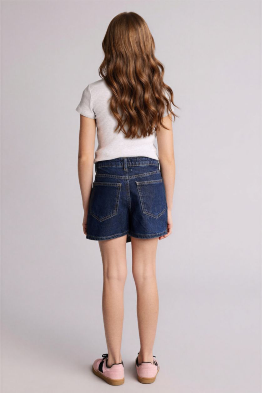 Kız Çocuk - Genç Kız Koyu Mavi Jean Şort Etek Kız Çocuk