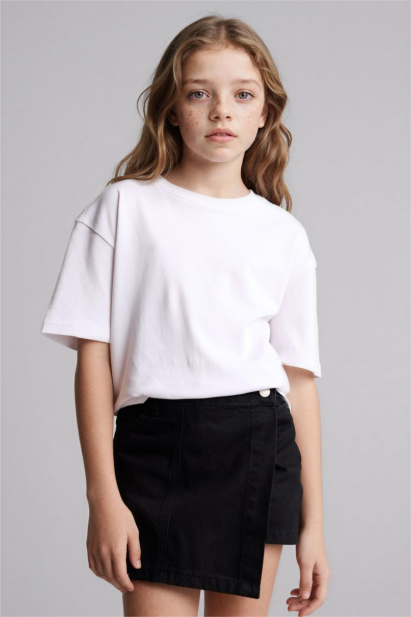 Kız Çocuk - Genç Kız Siyah Jean Şort Etek Kız Çocuk