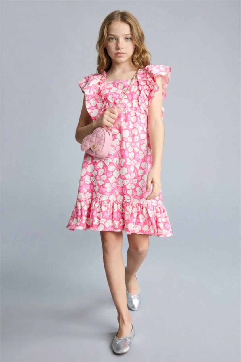 Kız Çocuk - Genç Kız Ekru Keten Elbise Kız Çocuk