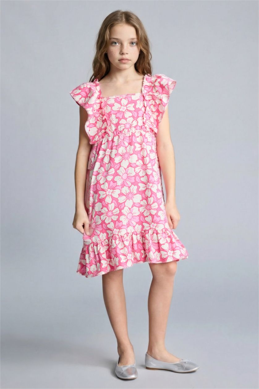 Kız Çocuk - Genç Kız Ekru Keten Elbise Kız Çocuk