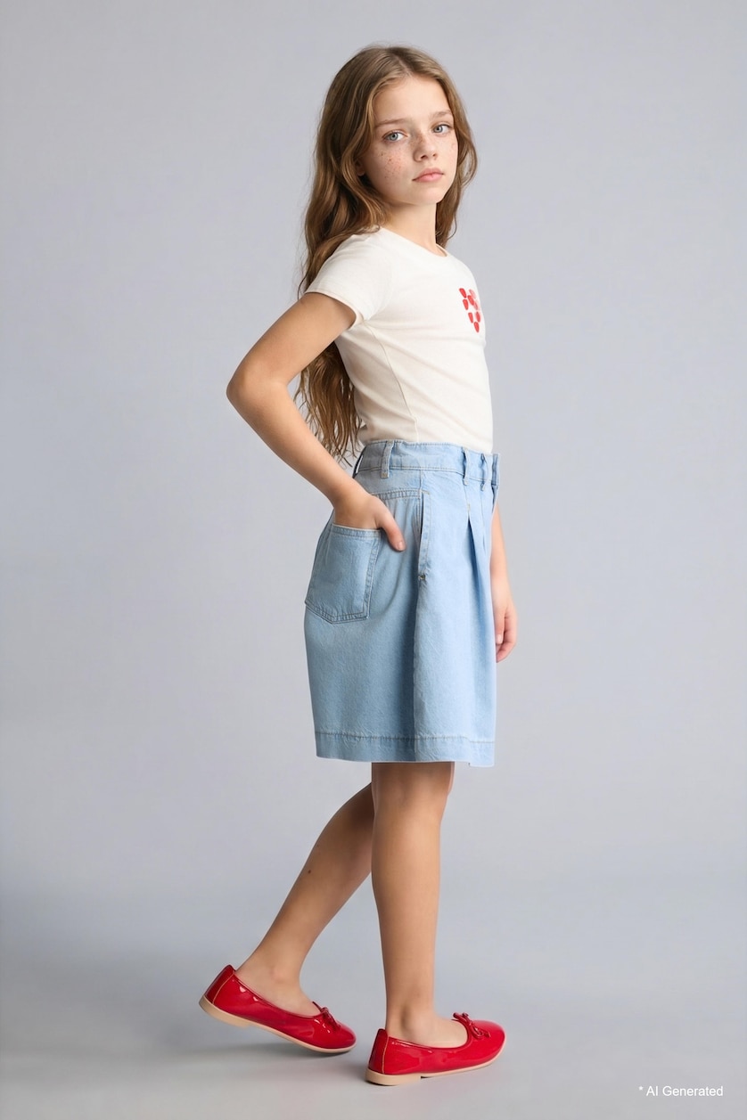 Young Girls - Teen Girls Light Blue Girl 100% Cotton Denim Shorts