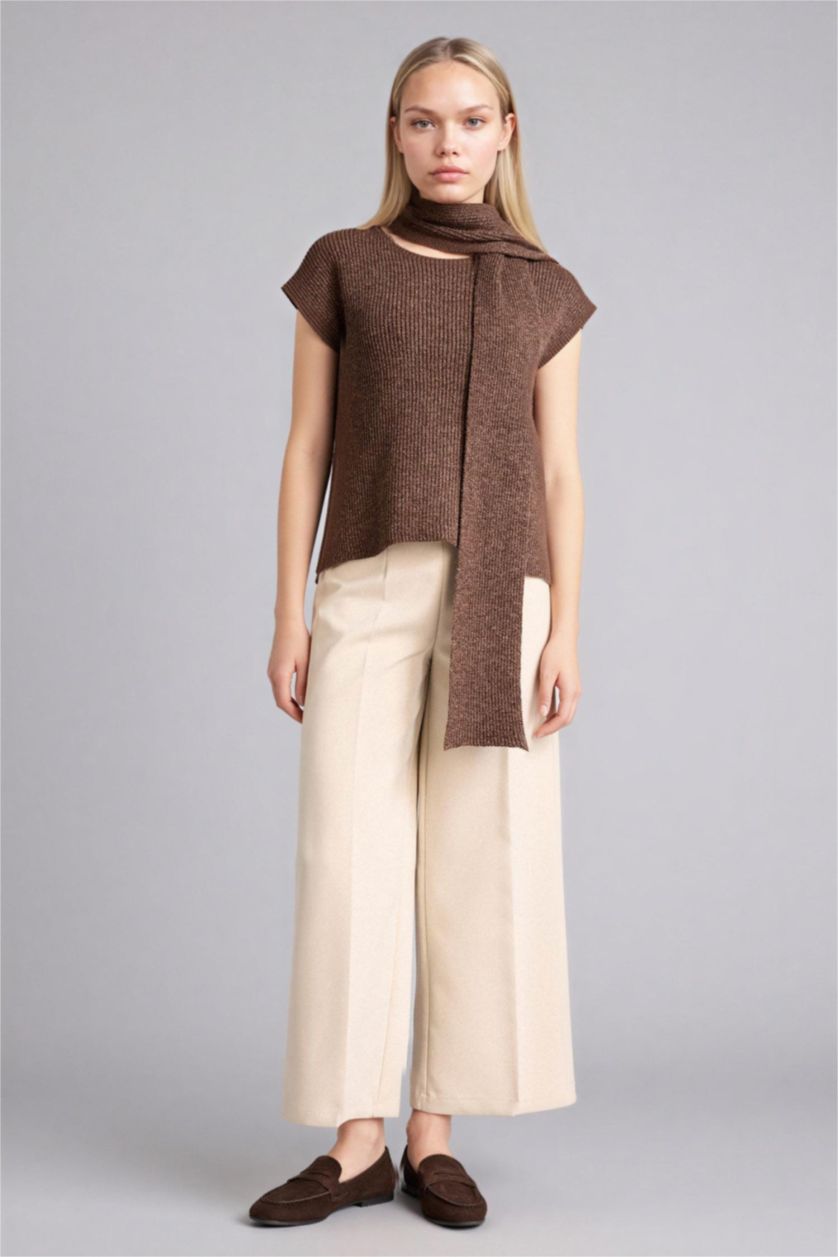 WOMAN Brown Regular Fit Ribana Vest