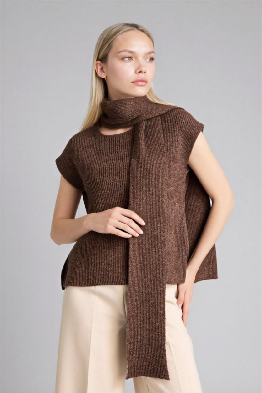 WOMAN Brown Regular Fit Ribana Vest