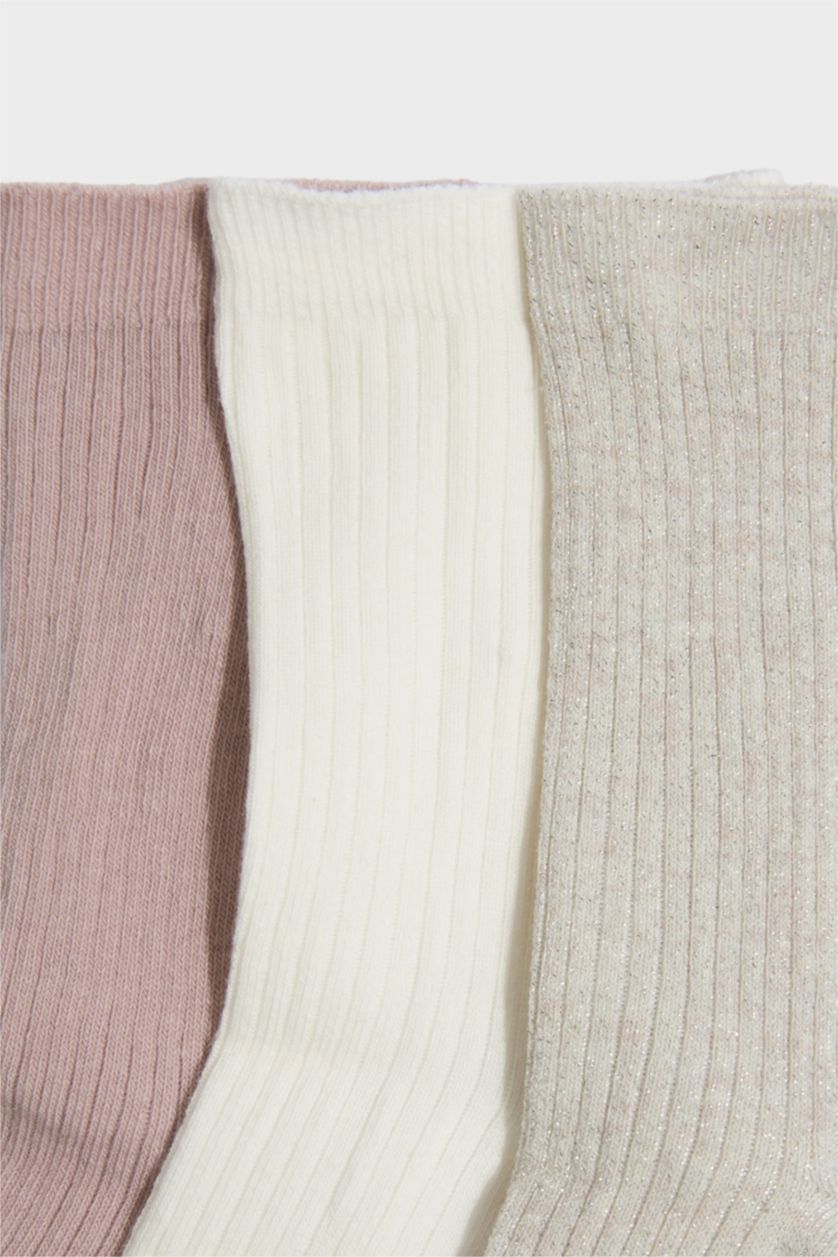 Kadın Vison Orta Kadın Simli 3'lü Pamuklu Uzun Çorap