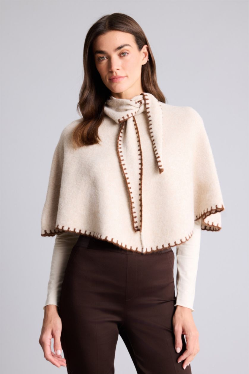 Woman Beige Relax Fit Shawl Collar Pullover