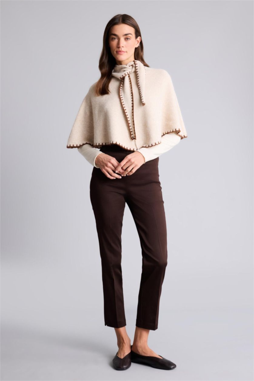Woman Beige Relax Fit Shawl Collar Pullover