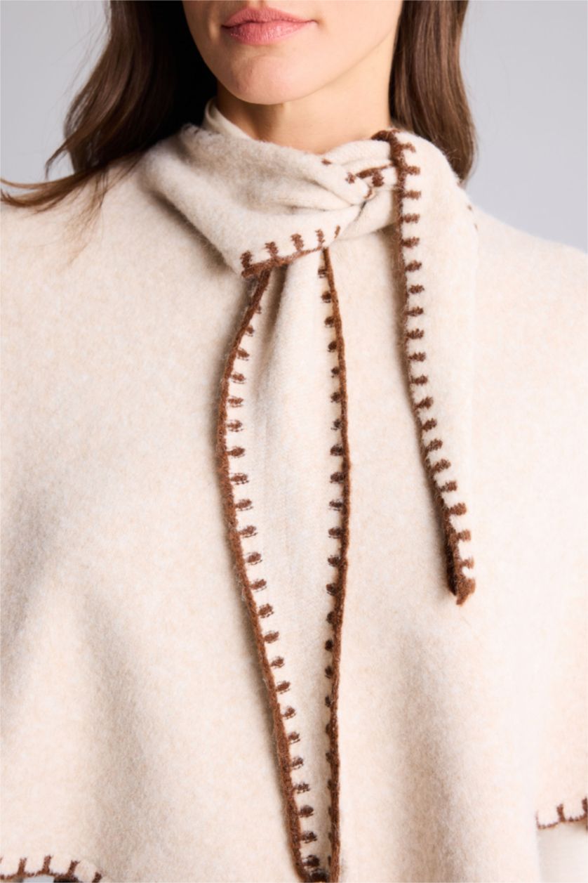 Woman Beige Relax Fit Shawl Collar Pullover