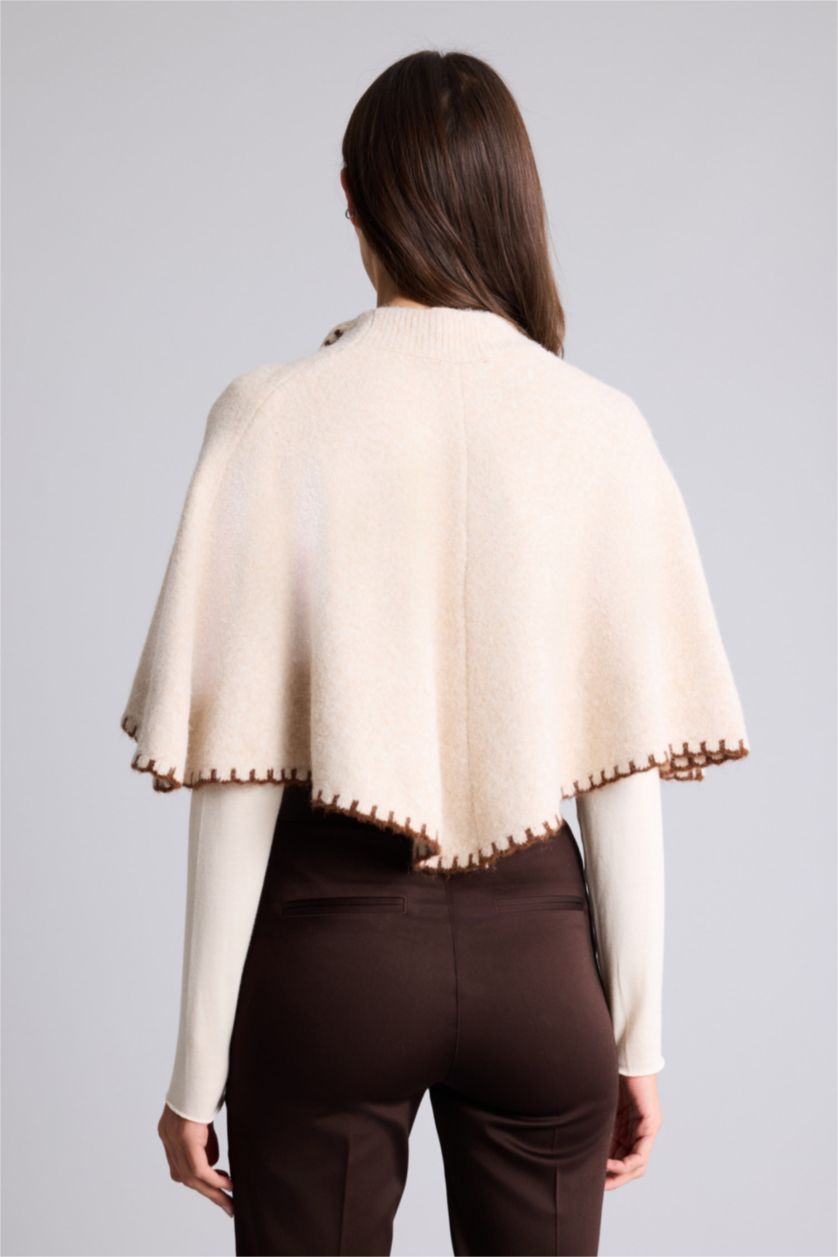Woman Beige Relax Fit Shawl Collar Pullover