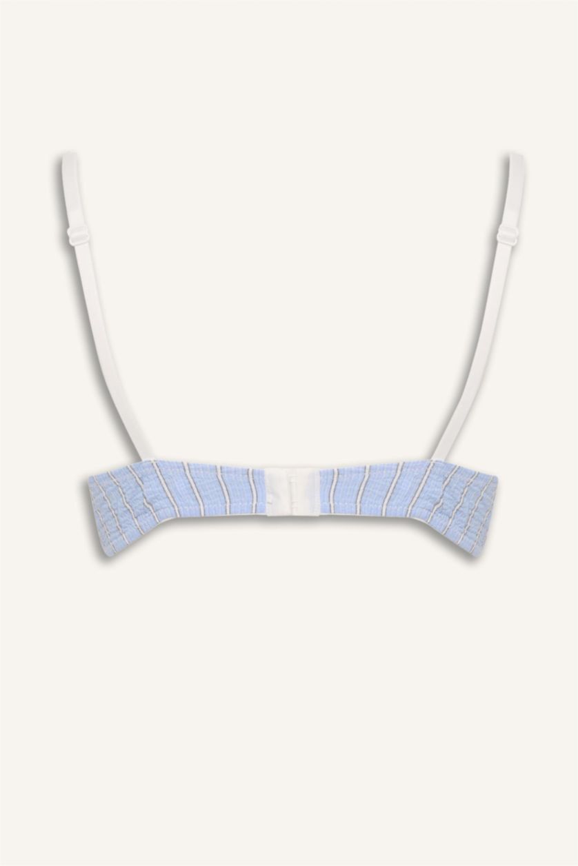 Kadın Açık Mavi Poplin Kaplı Push Up Balenli Çizgili Bra