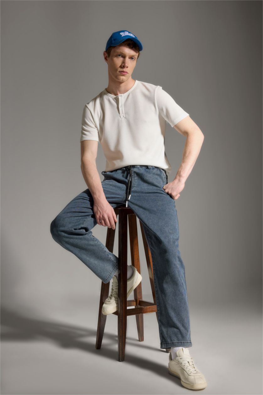 Men Blue Black Wide Leg Trousers