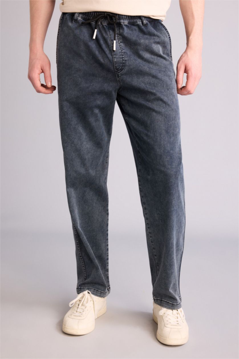 Erkek Mavi Siyah Wıde Leg Pantolon