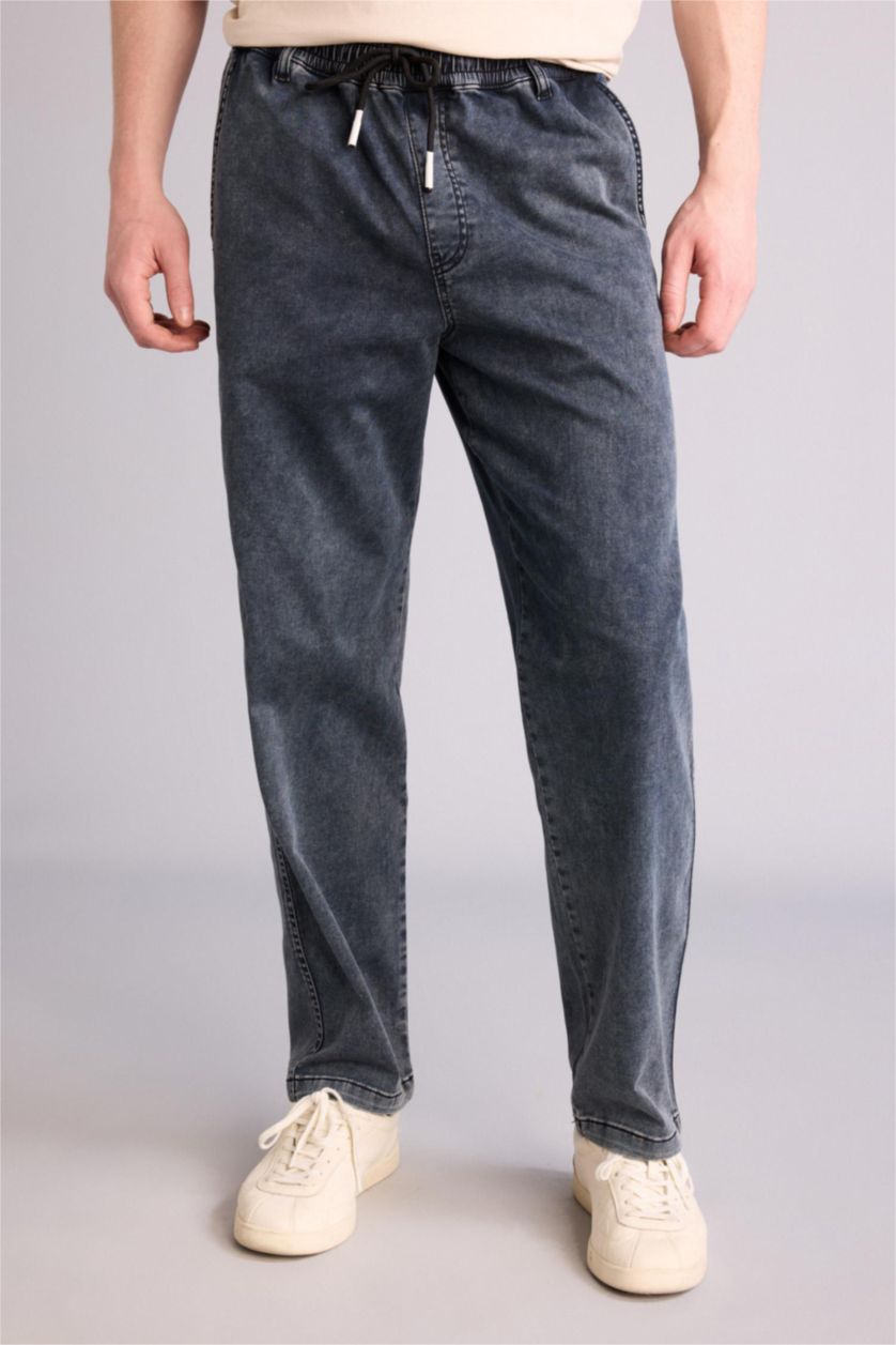 Men Blue Black Wide Leg Trousers