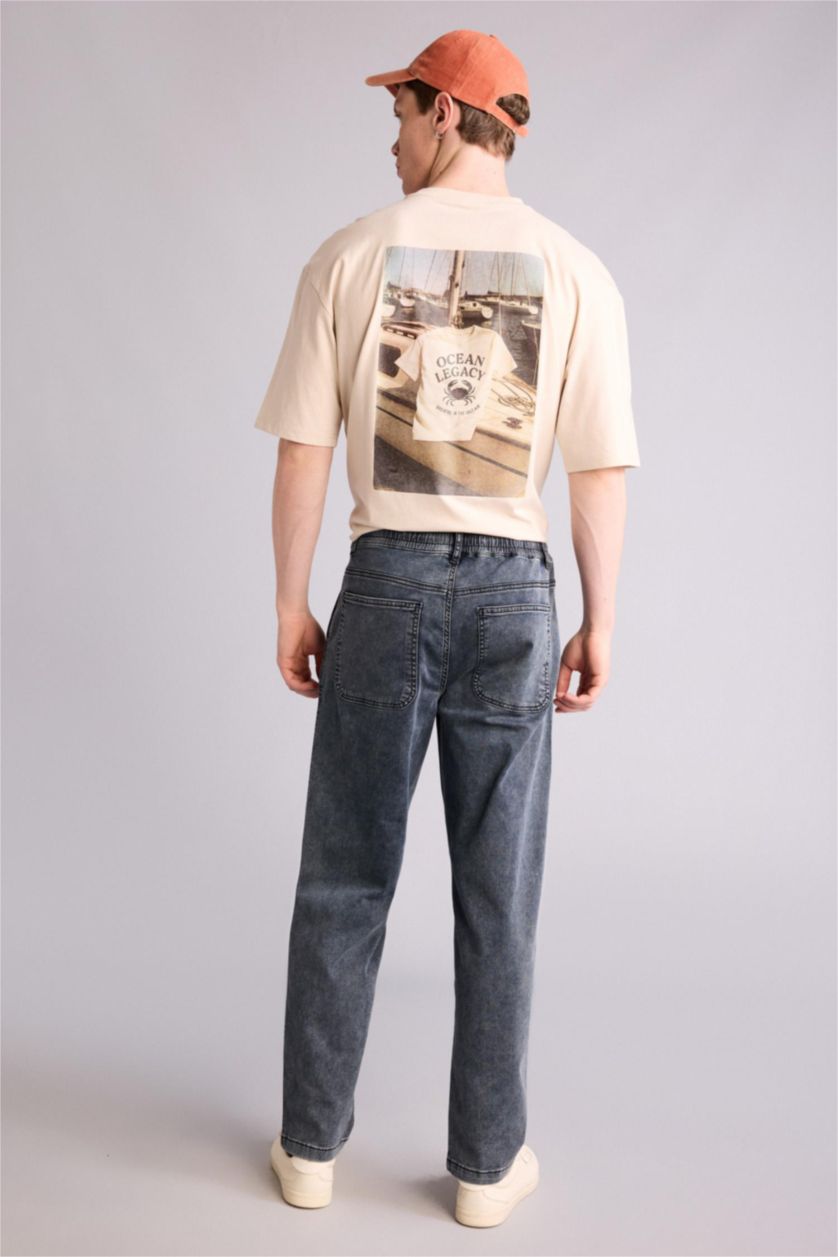 Men Blue Black Wide Leg Trousers