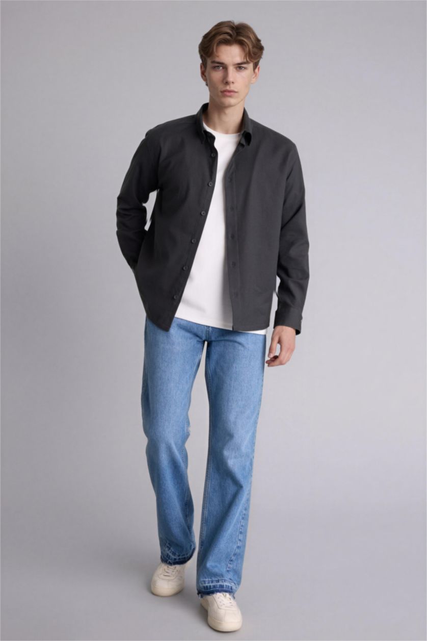 Man Anthracite قميص ردن طويل اوفر سايز محكم