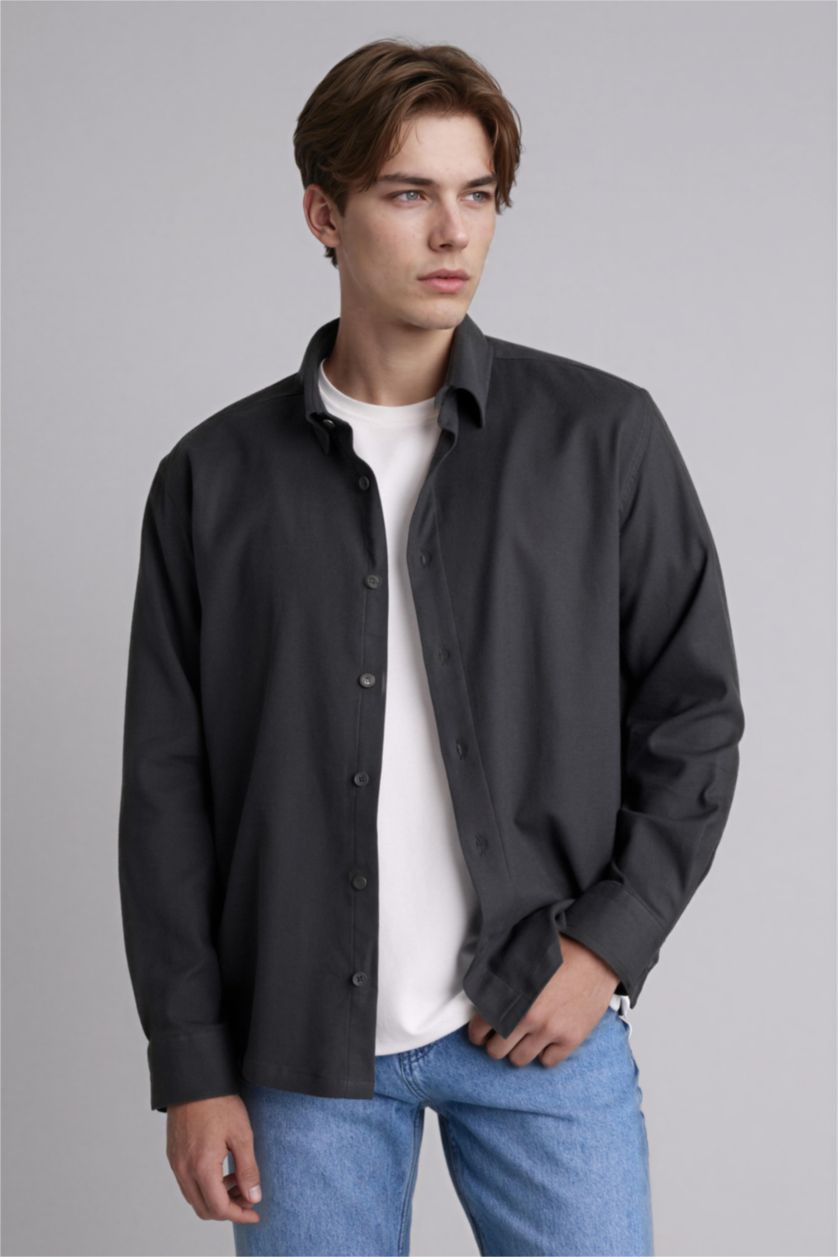 Man Anthracite قميص ردن طويل اوفر سايز محكم