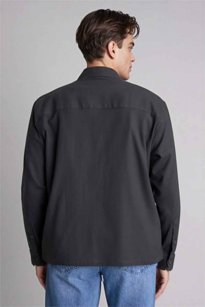 Man Anthracite قميص ردن طويل اوفر سايز محكم