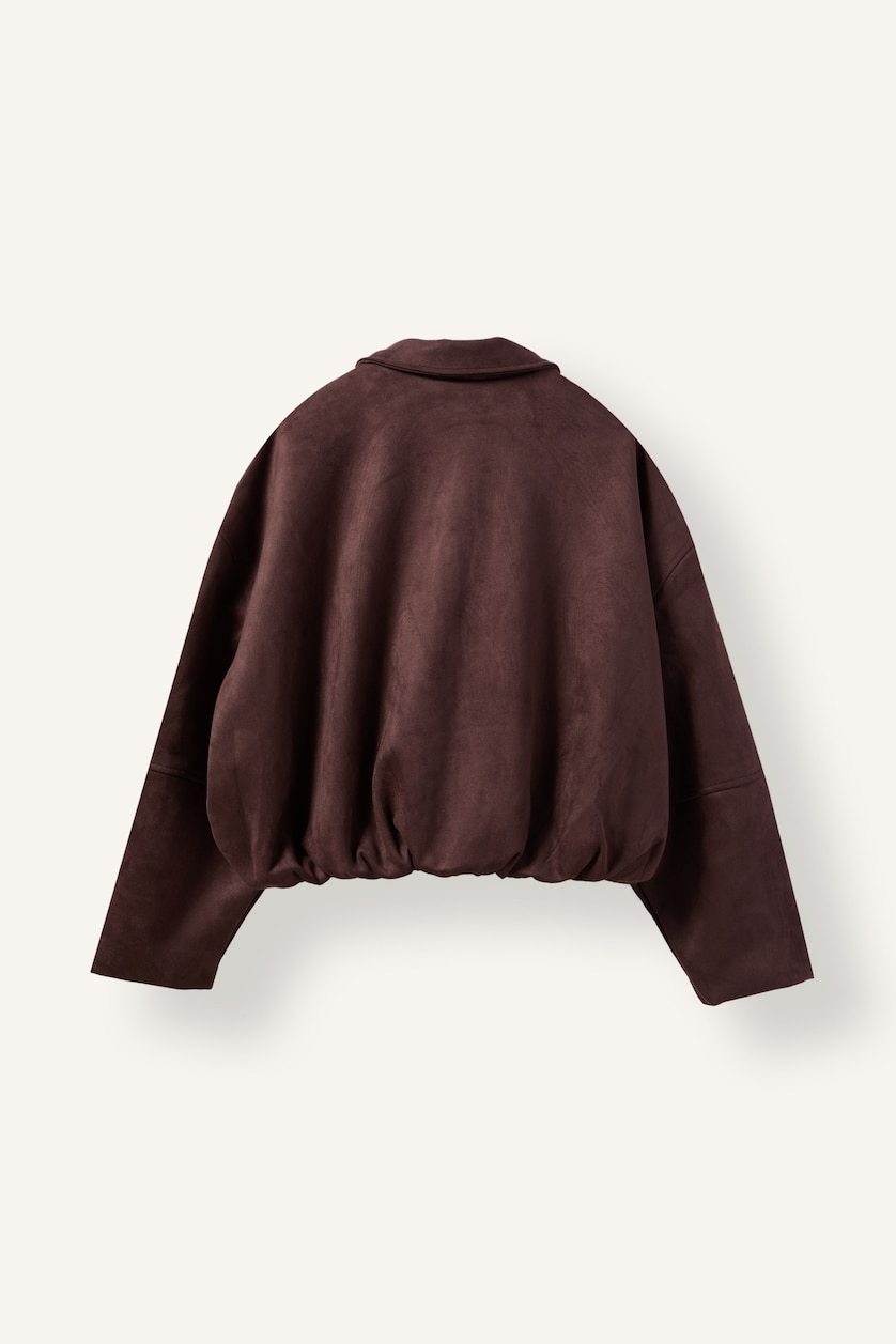 Women Brown Balloon Fit Jacket Collar Zipper Snap Closure Jacket Coat