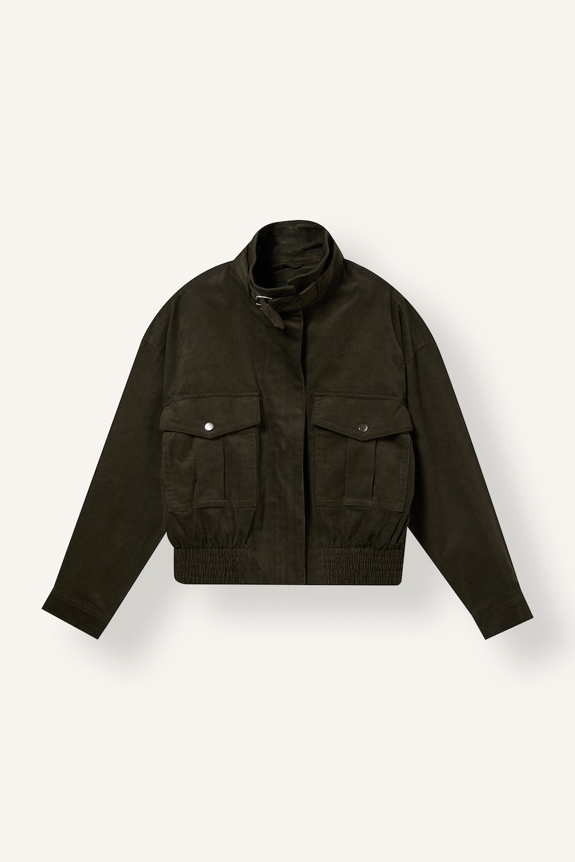 Women Khaki Button up Puffer Jacket