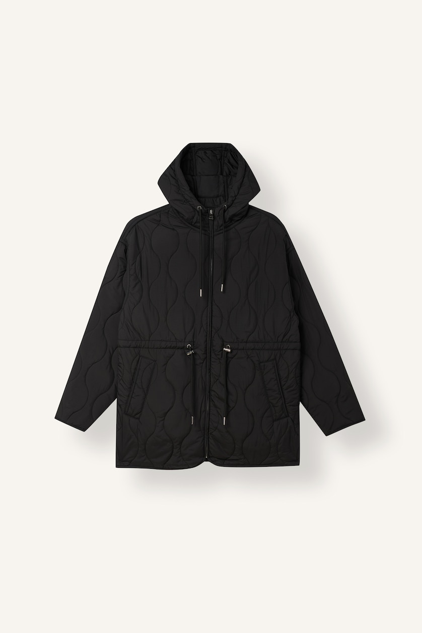 Women Black Regular Fit Water-Repellent Hooded Quilted Zip-Up Jacket