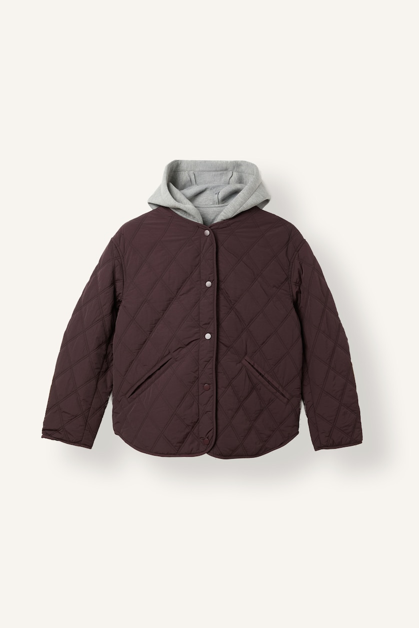 نساء خمري Regular Fit Water-Repellent Hooded Quilted Jacket