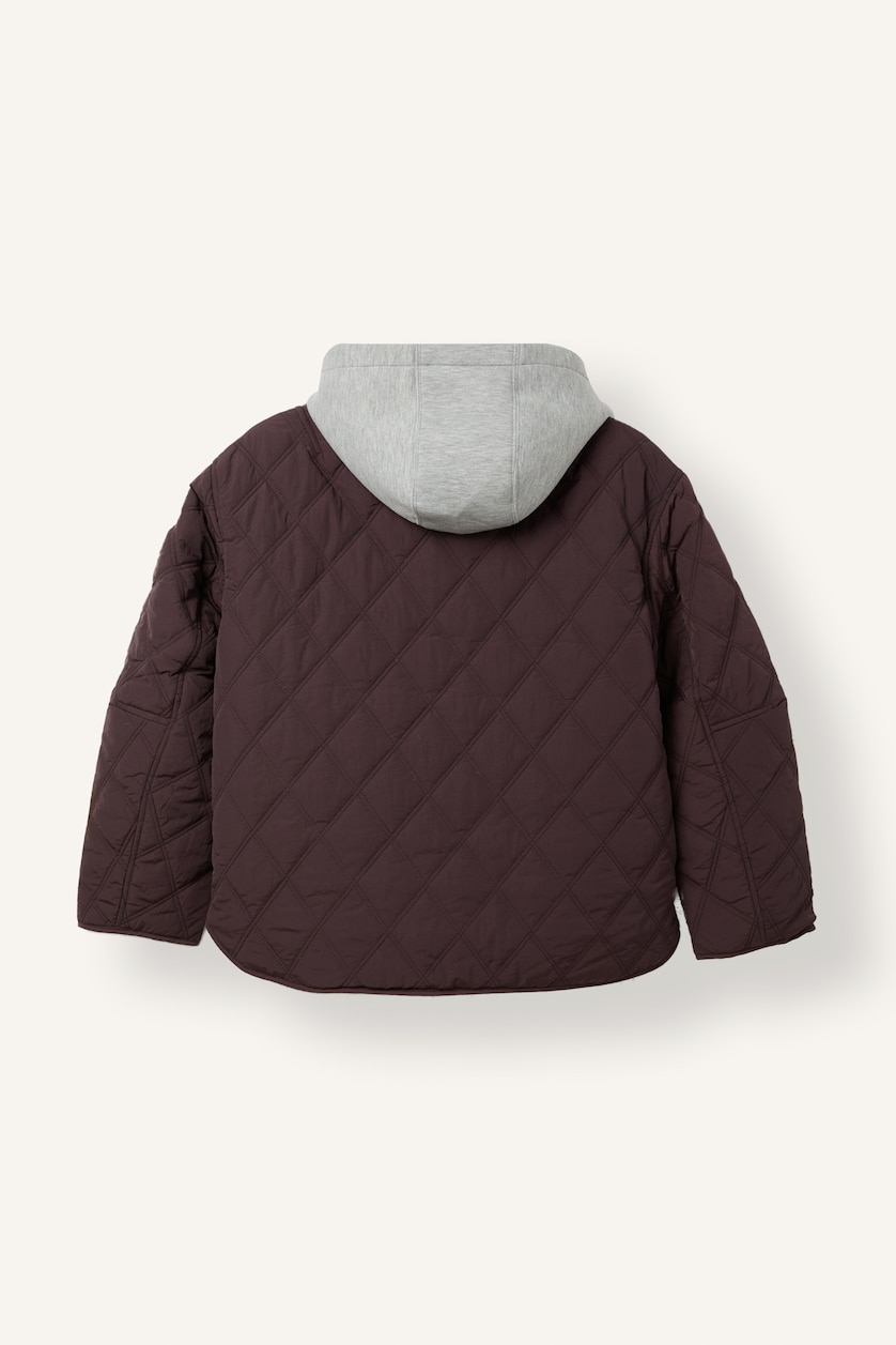 نساء خمري Regular Fit Water-Repellent Hooded Quilted Jacket