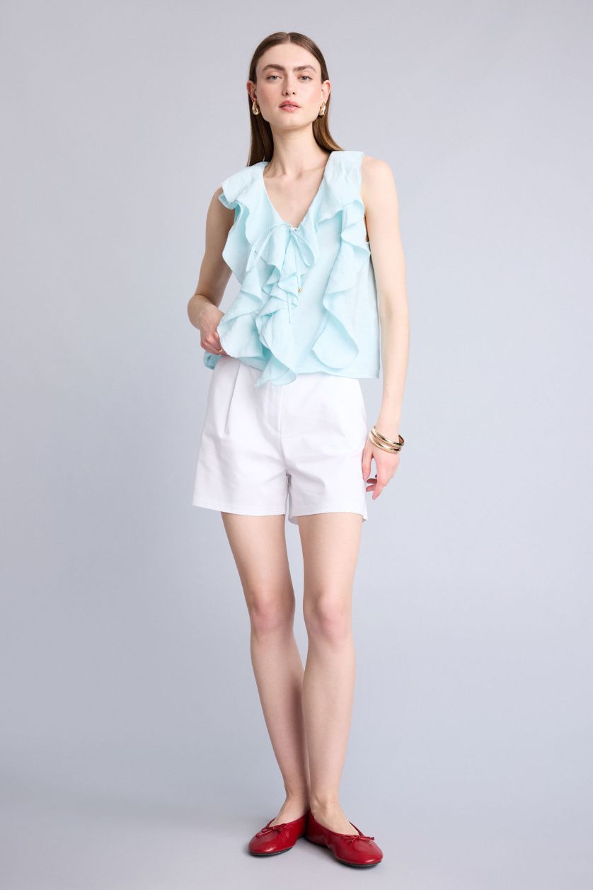 Kadın Açık Mavi Regular Fit Kolsuz Bluz