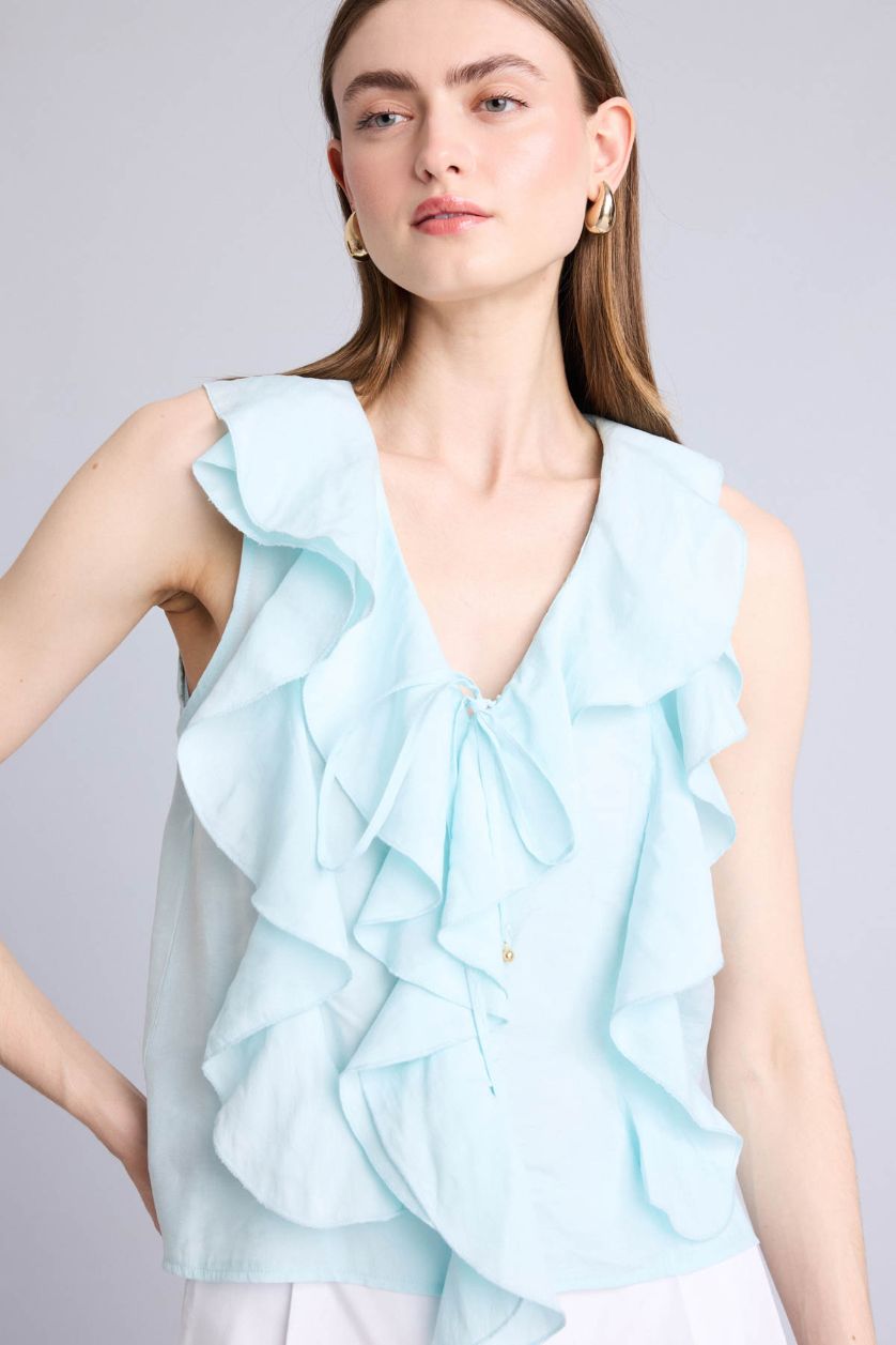 Kadın Açık Mavi Regular Fit Kolsuz Bluz