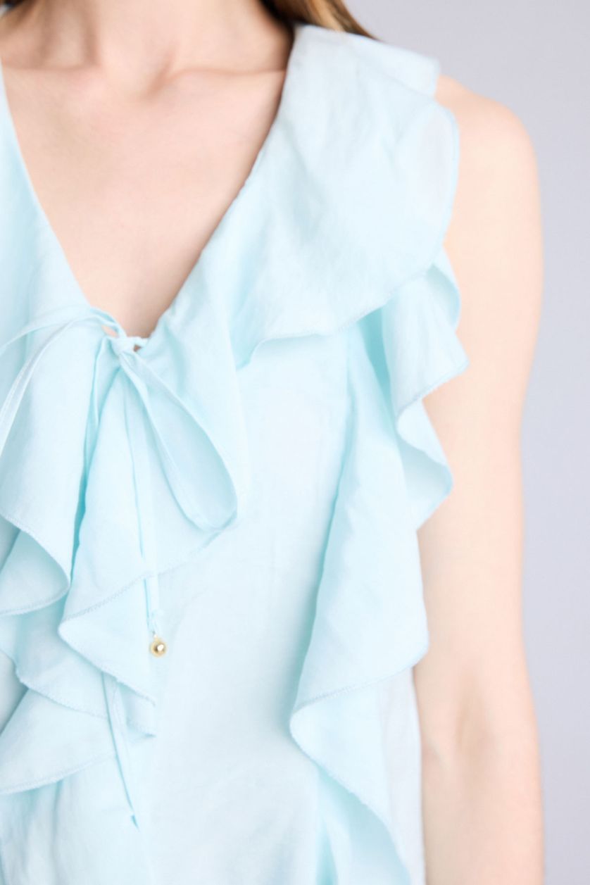 Kadın Açık Mavi Regular Fit Kolsuz Bluz