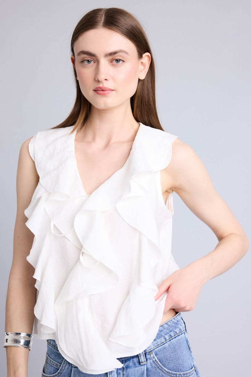 Kadın Ekru Regular Fit Kolsuz Bluz