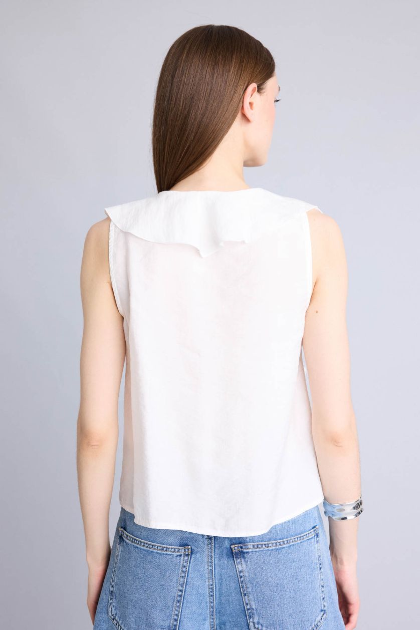 Kadın Ekru Regular Fit Kolsuz Bluz