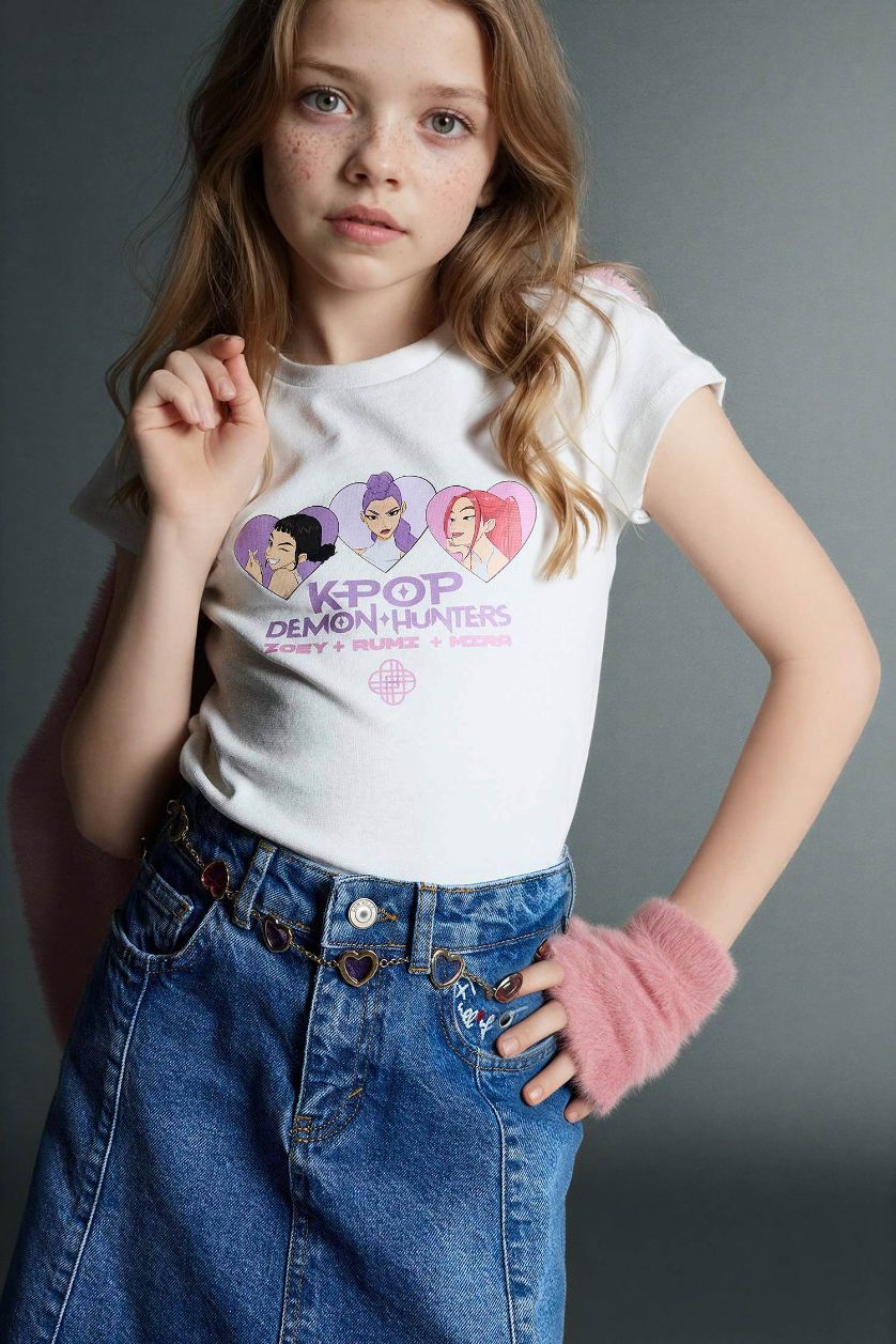 Kız Çocuk - Genç Kız Ekru K-Pop Demon Hunters Ribana Tişört Kız Çocuk