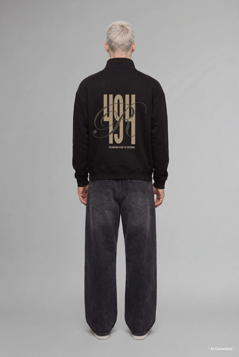 MAN Brown Boxy Fit Printed Half-Zip Sweatshirt