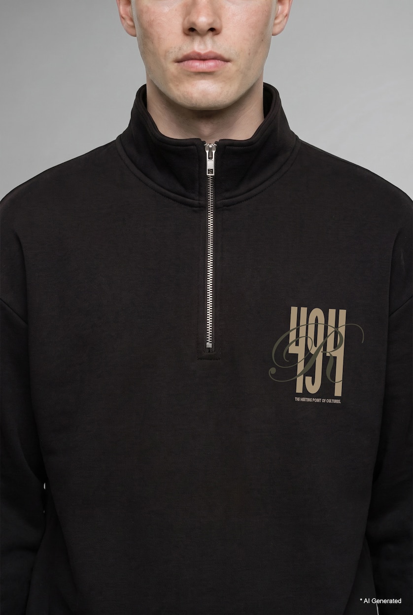 MAN Brown Boxy Fit Printed Half-Zip Sweatshirt