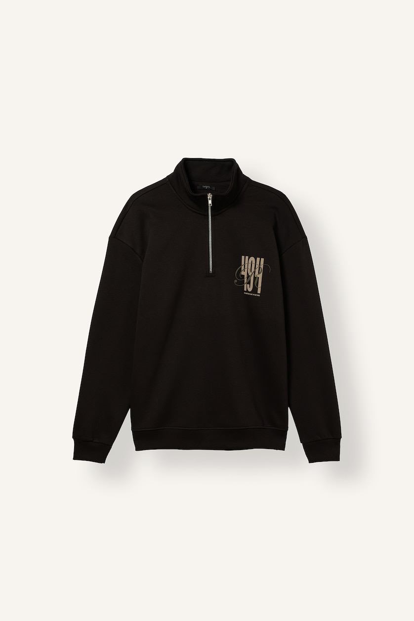 MAN Brown Boxy Fit Printed Half-Zip Sweatshirt