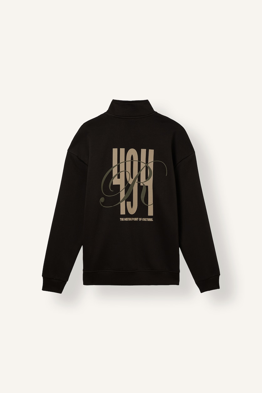 MAN Brown Boxy Fit Printed Half-Zip Sweatshirt