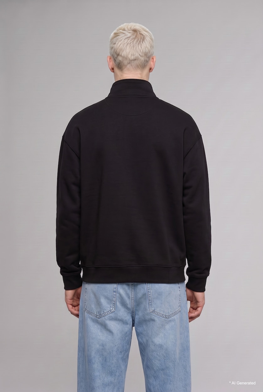 Men Black Boxy Fit Printed Slogan Sweatshirt